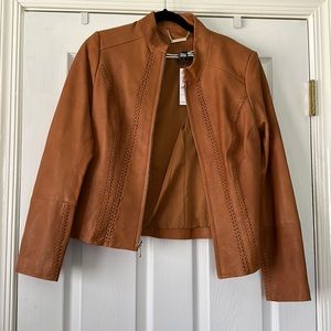 WHBM whip stitch leather jacket in vintage oak